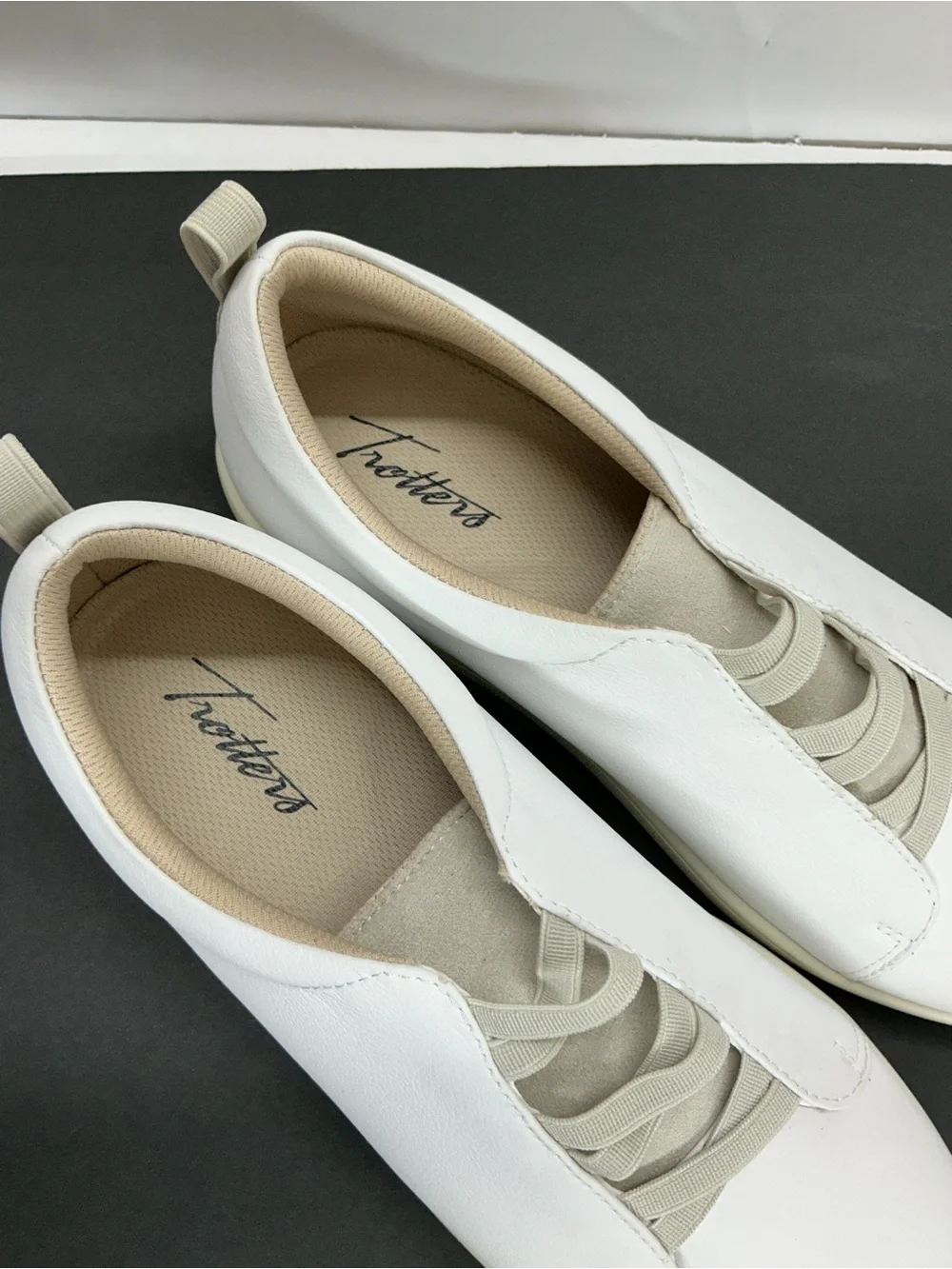 Trotters White Slip-On Sneakers with Cream Accents